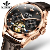 oupinke 3186 new arrival luxury automatic leather strap digital sports fashion wrist watches for men waterproof mechanical watch