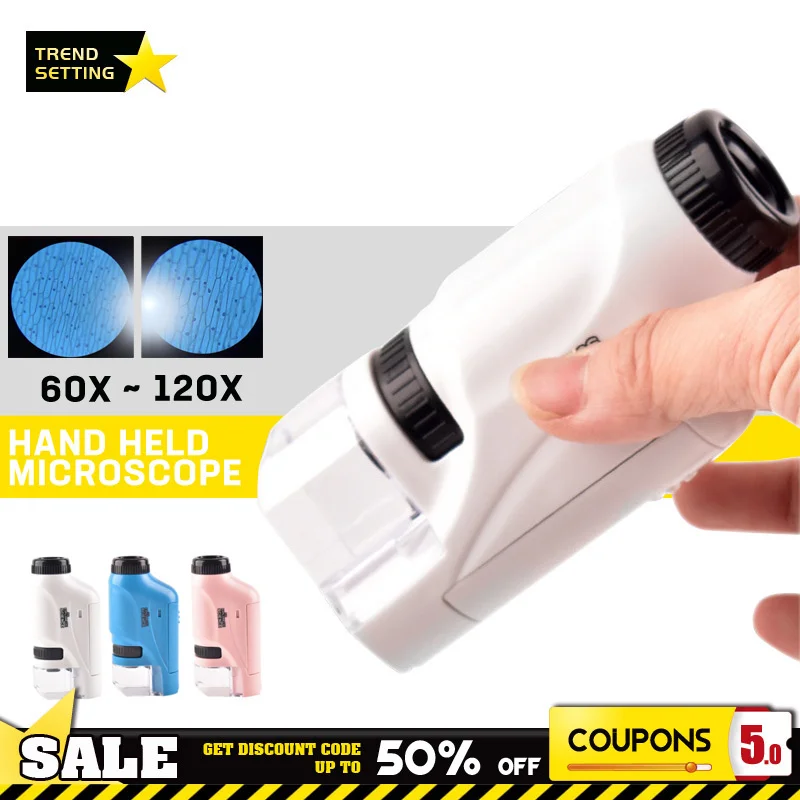 

Mini Pocket Microscope Kit 60-120x Lab Handheld Microscope Battery Powered Microscope With LED Light Kids Science Microscop