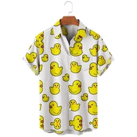 2022 new cute little yellow duck mens and womens casual breathable short sleeved top fashion lapel mens shirt fairy tale duck