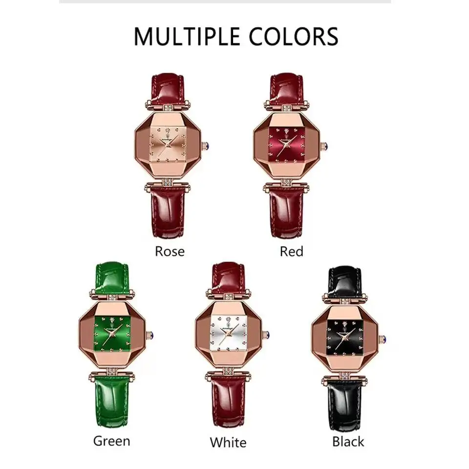 2023 Luxury Quartz Watch Girl's Elegant Fashion Red Dial Waterproof Ladies Leather Watches Women High Quality Zegarek Damski Hot