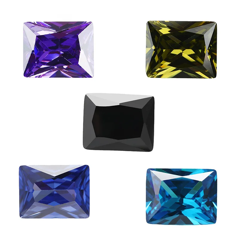 Rectangle Cut Cubic Zirconia Stone Tanzanite Violet Deep SeaBlue Black OliveGreen Mix 5 Color 5A Loose CZ Stones Synthetic Gems