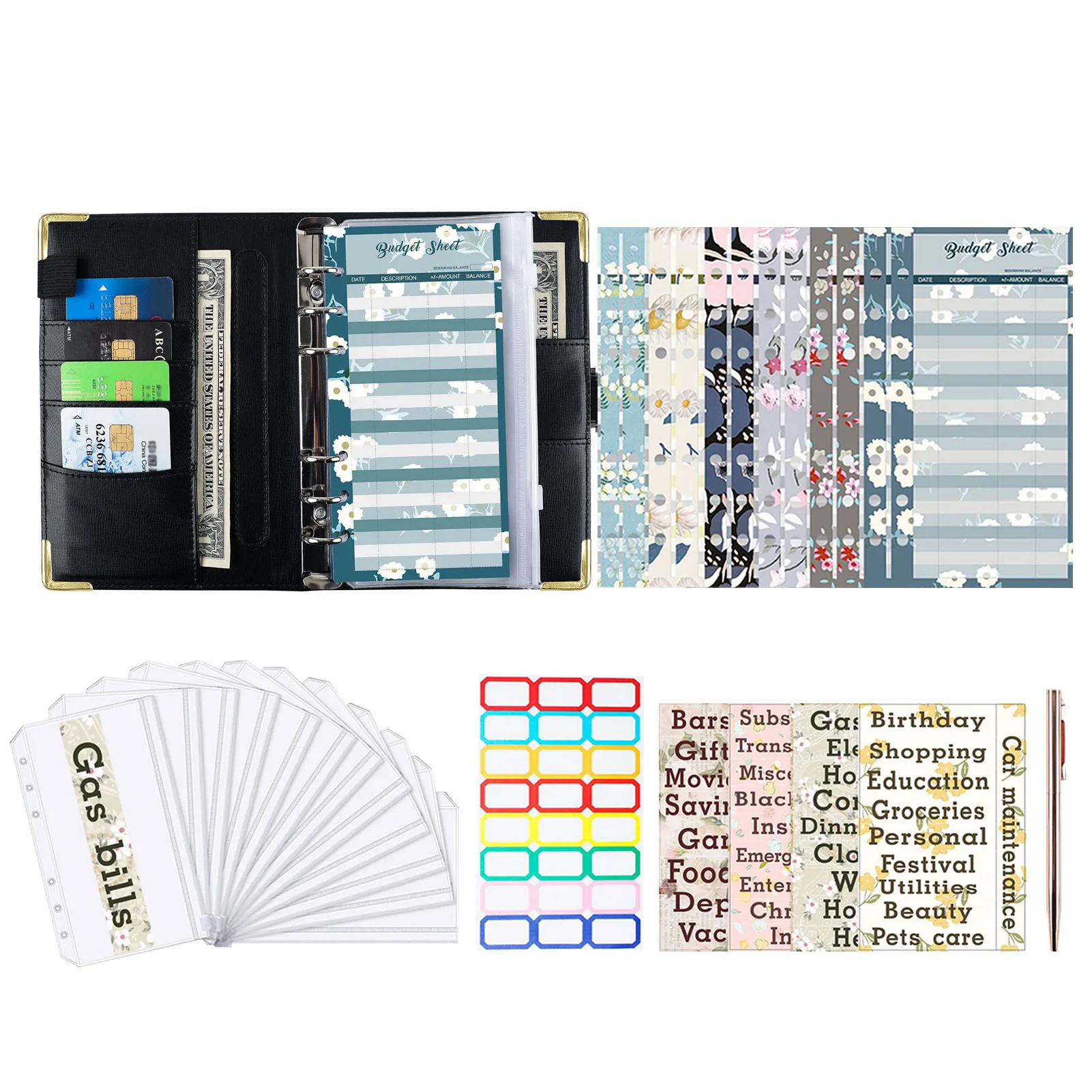 

A6 Budget Planner A6 Cash Envelope Notebook Binder PU Leather Money Organizer For Cash Stuffing Budget Planner With Cash