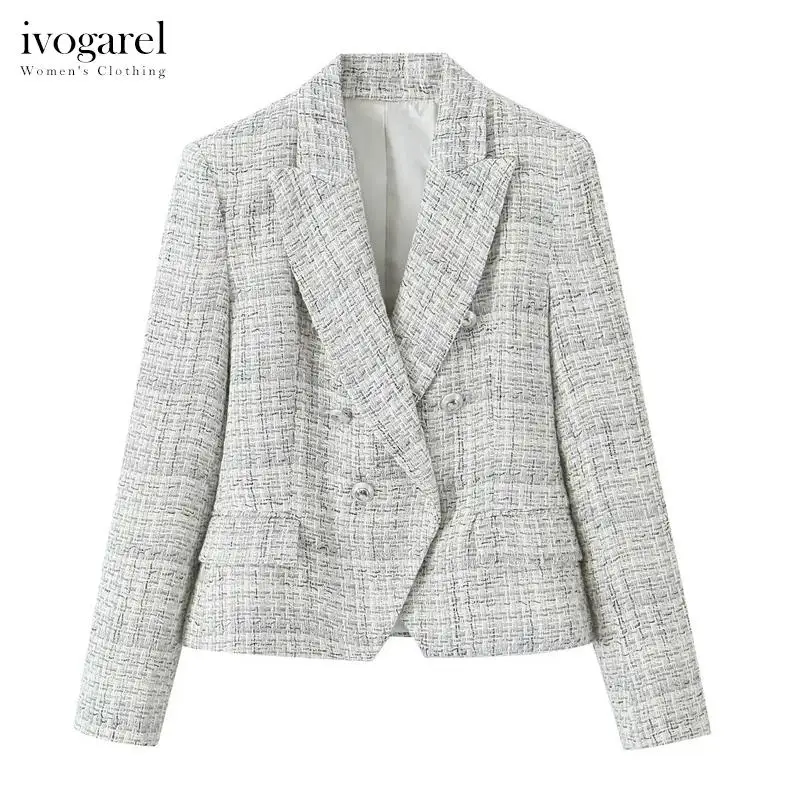 

Ivogarel Textured Double-Breasted Blazer Women's Autumn Winter Casual Blazer Jacket Classic Female Chic Elegant Tweed Suit