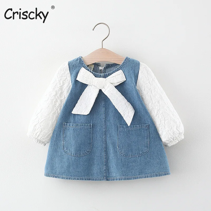 

Criscky Children Girls Summer Casual Dress O Neck Bow Cute Clothes For 2-6T Girls Denim Princess Wedding Party Gift Costume