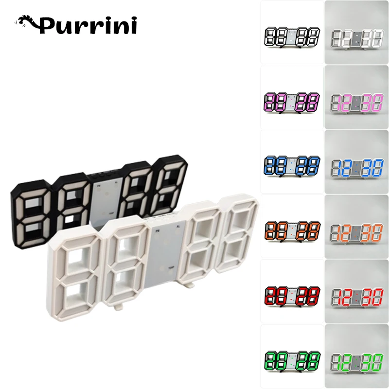 

3D Digital LED Light Alarm Clock Display Time Temperature Date Wall Desktop Desk Decoration Night for Bedroom Room Accessories