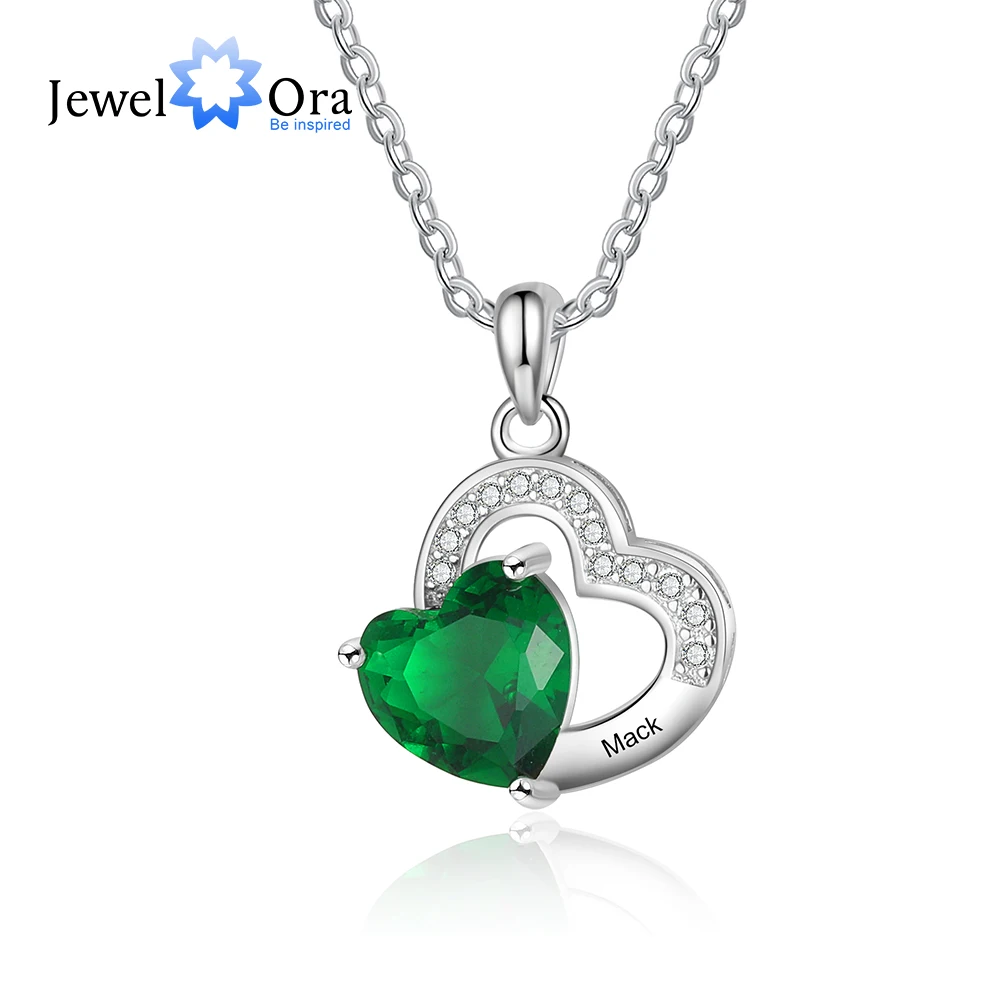 

Classic Personalized Heart Necklace with Birth stone Custom Name Engraving Mother Pendant Necklace Anniversary Gift for Grandma