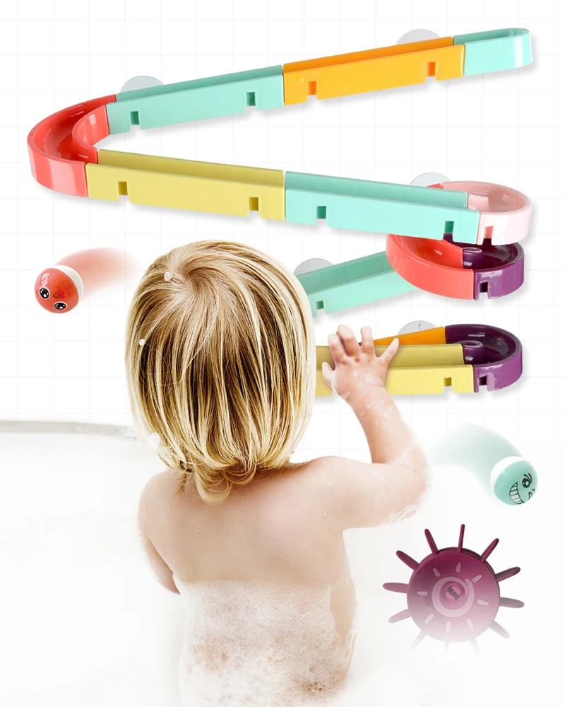 

Wall Suction Cup Baby Bath Toys Assembling Track Slide Orbits Bathroom Bathtub Race Kids DIY Play Water Games Toy for Boys Girls