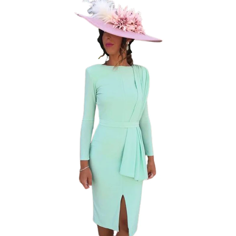Мятно-зеленое платье миди по индивидуальному заказу с разрезом до колена и