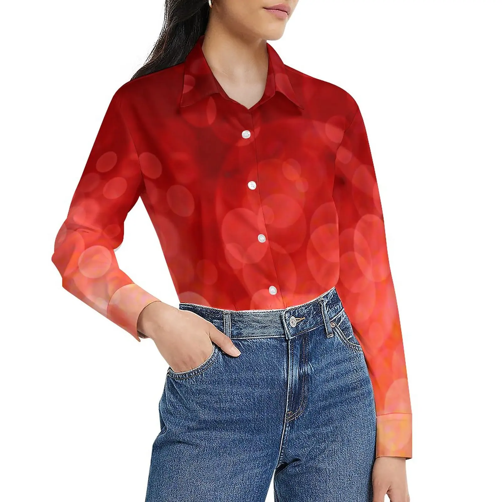 

Sunset Spots Loose Blouse Abstract Dots Print Streetwear Oversize Blouses Women Long Sleeve Kawaii Shirts Spring Printed Top