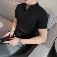 2022 british style high quality short sleeves polo shirtsmale slim fit stripe leisure knitting polo shirts plus size s 3xl