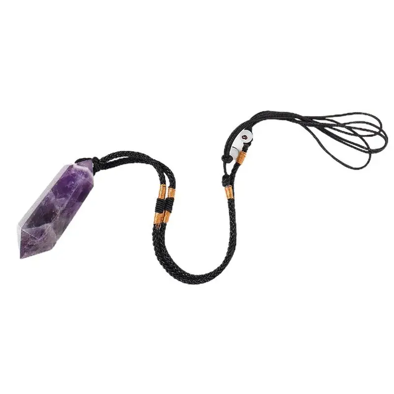

Temperament Gemstone Jewelry Natural Crystals Amethyst Pendant Necklace For Women Vintage Braided Rope Stone Amulet Decor