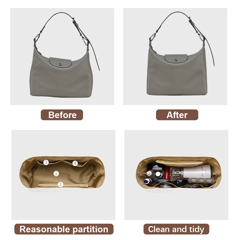 Легкая вставка для сумки совместимая с Longchamp Hobo водонепроницаемой поверхностью
