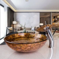 basin vessel vanity sink bowl with waterfall faucet bathroom set