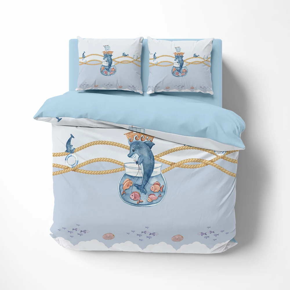 

Bedding set Linens euro twin queen king single bed linen Quilt/Duvet cover set 2bedrooms Bed set for home textile oil dolphin