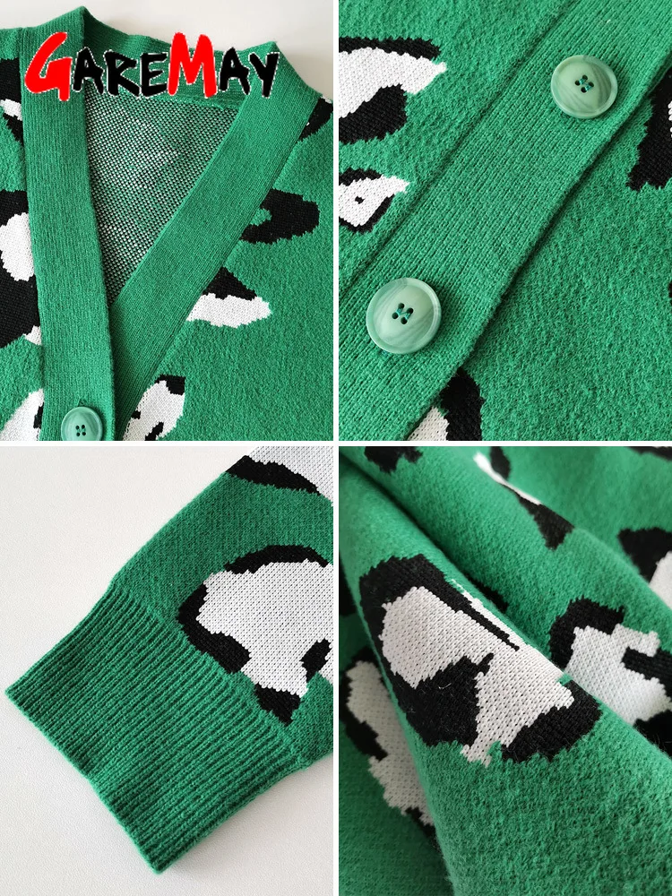 Зимний бежевый кардиган с леопардовым принтом Женская куртка пуговицами