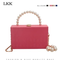 pink box top handle bags for women 2022 designer luxury handbags female blue leather shoulder crossbody bag with pearl handle