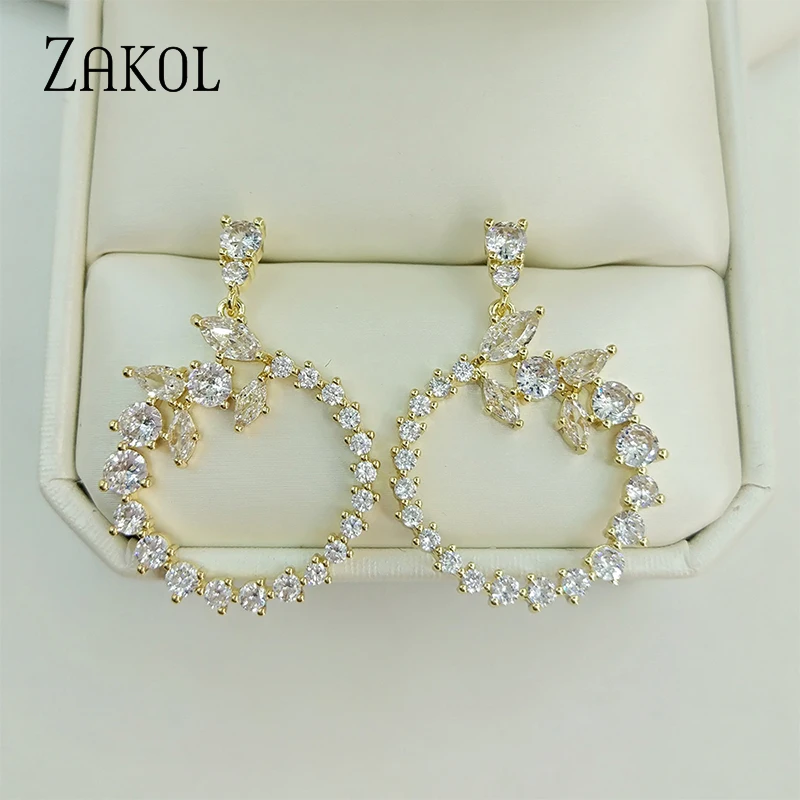 

ZAKOL New Elegant Luxury AAA Cubic Zirconia Circle Drop Earrings Romantic Bridal Wedding Jewelry Accessories for Women EP1173