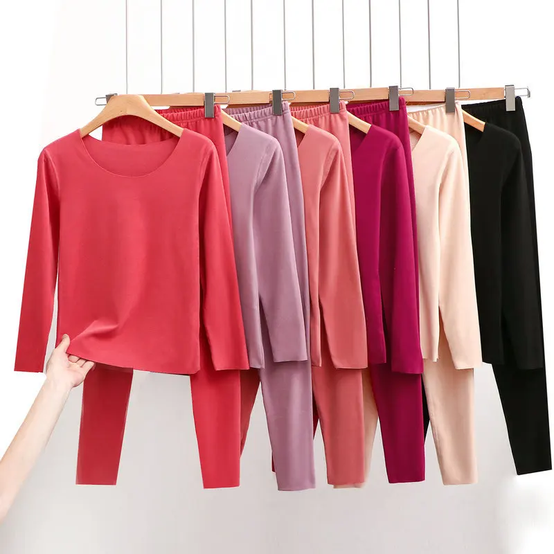 

Autumn Women Clothes Warm Double-sided Velvet Middle-aged Bottom Long Sleeve Tshirt Clothes with Long Trousers Women Underwear