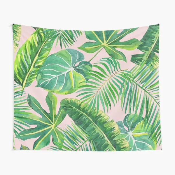 

Blush Pink Tropical Ferns Tapestry Bedroom Towel Bedspread Yoga Decoration Room Printed Wall Living Mat Art Colored Hanging