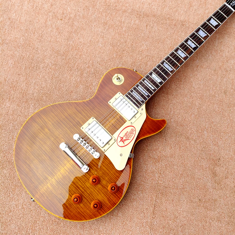 

Electric guitar, rosewood fingerboard, yellow binding, Tune-o-Matic bridge, AAA Flame Maple top, free shipping