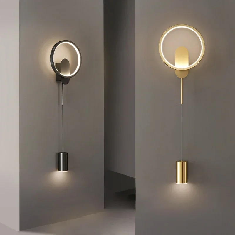 Modern Black Gold LED Wall Lamp Hallway Aisle Bedroom Bedside Study Stair Sconce Luster Lighting Fixture Home Decoratioan