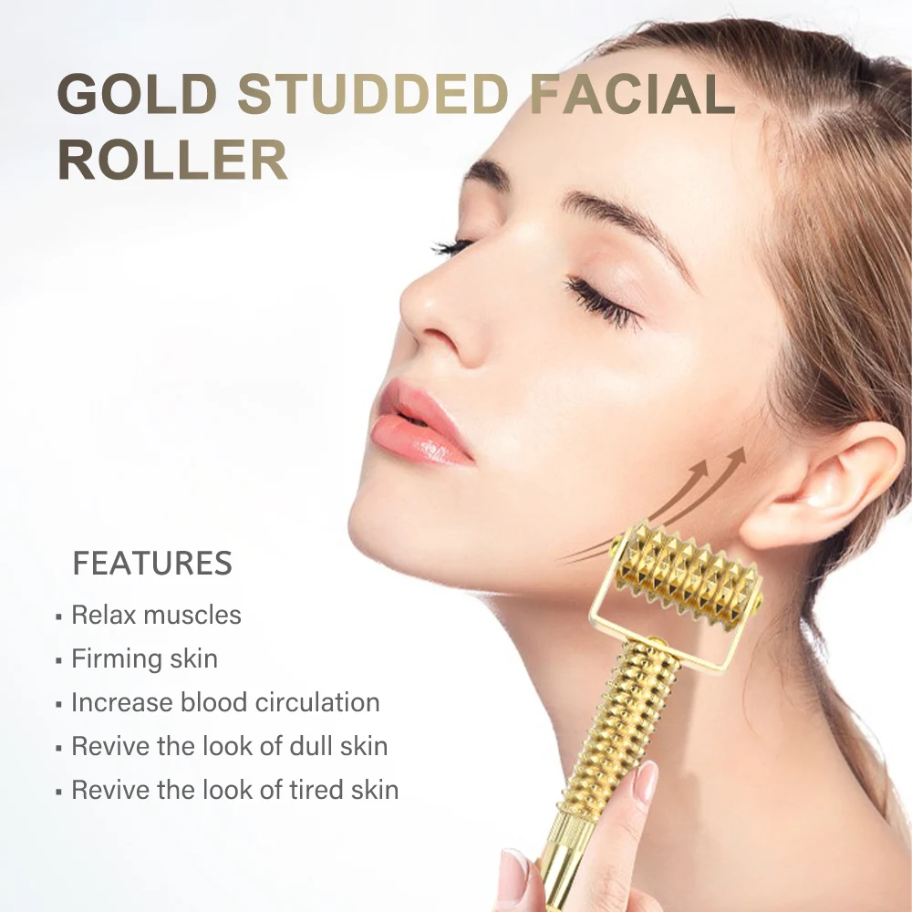 Gold Derma Roller Microniddle Roller for Face Microneedling Roller V-shaped Face Lifting Tool Face Roller Beauty Skincare Tools