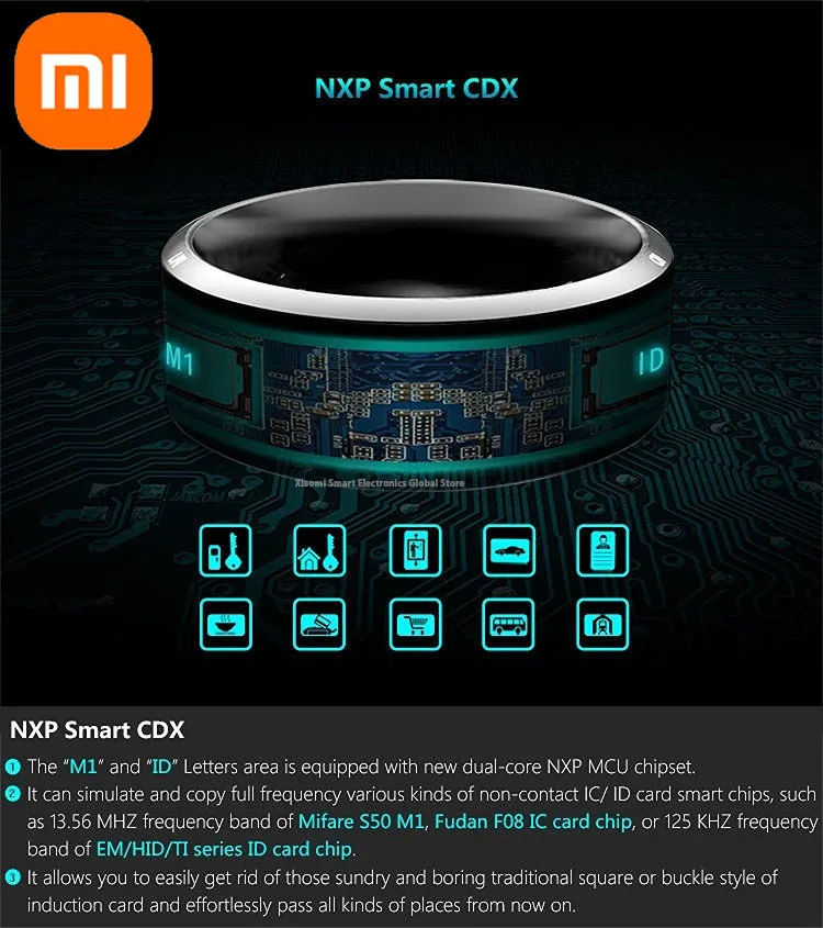 

Xiaomi Mijia NFC Smart Ring Electronic Bluetooth Ring Solar Ring IC/ID Rewritable Analog Access Card Tag Key Ip68 Waterproof