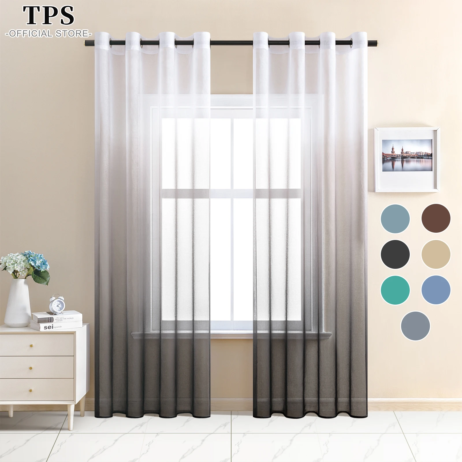 

TPS Gradient Color Sheer Curtains for Living Room Bedroom Tulle Curtains for the Kitchen Room Decor Window Treatment Door Drapes