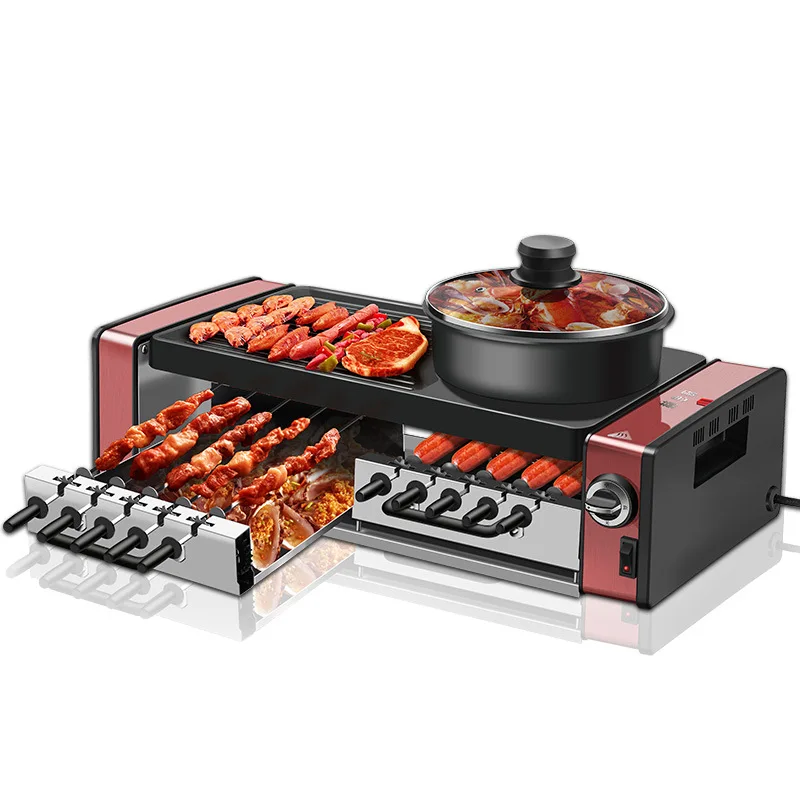 

Household Nonstick auto-rotate Portable Electric Grill Household Double Layer Electric Grill