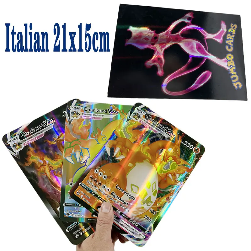 

New Pokemon Cards 21x15cm Oversized Italian Vmax GX Vstar Jumbo Letters Super Rare Rainbow Card Arceus Pikachu Mewtwo Charizard