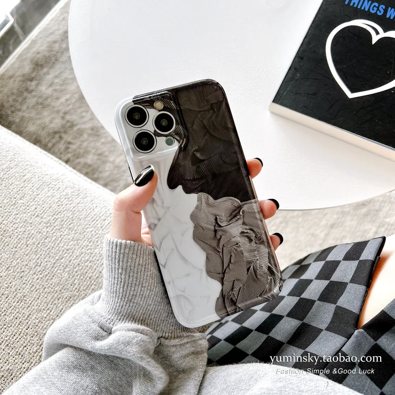 

Splicing black and white wrinkles Phone Case For iphone 14 13 12 11 Pro Max X XR XSMAX 7 8 Plus SE TPU Case Cover new products