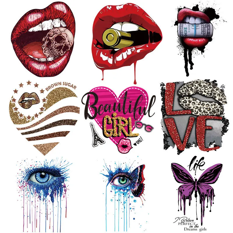 

Акварельные нашивки с принтом губ для одежды, термотрансферные термонаклейки, «сделай сам», моющиеся футболки, термотрансферные нашивки дл...