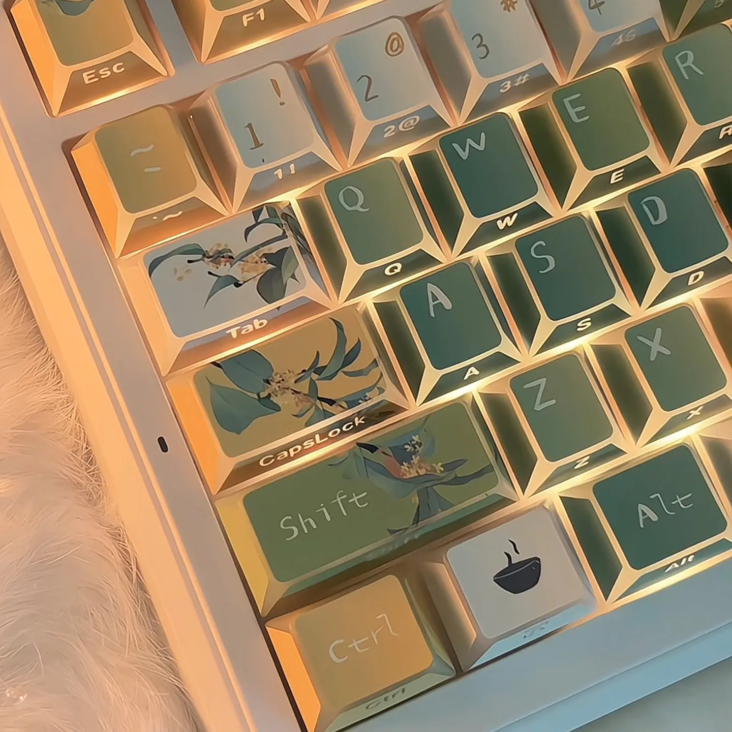 Фото Колпачки для клавиш URE Oolong Tea с боковой подсветкой, колпачки Cherry, колпачки Dye-Sub PBT для механических клавиатур MX 61, 64, 87, 96, 104 №1