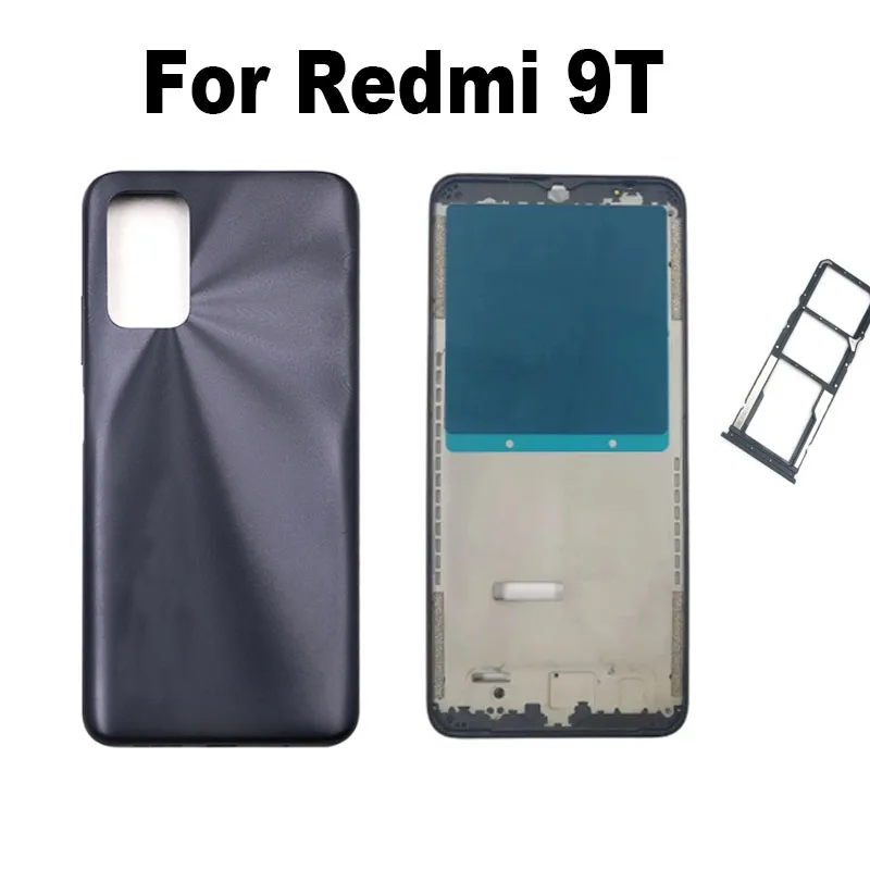 

For Xiaomi Redmi 9T Full Housing Body Back Battery Cover Rear Case Middle Frame + Volume Button Camera Glass Lens Sim Tray