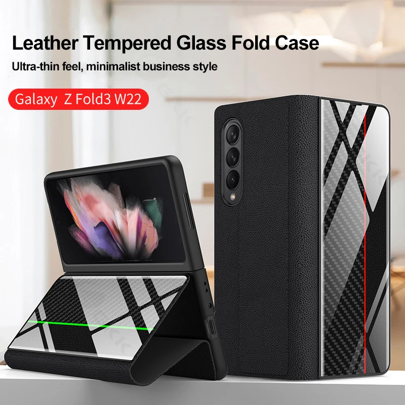 

Оригинальный чехол GKK для Samsung Galaxy Z Fold 3, кожаный чехол с рисунком из закаленного стекла, жесткая рамка, флип-чехол для Samsung Z Fold 3