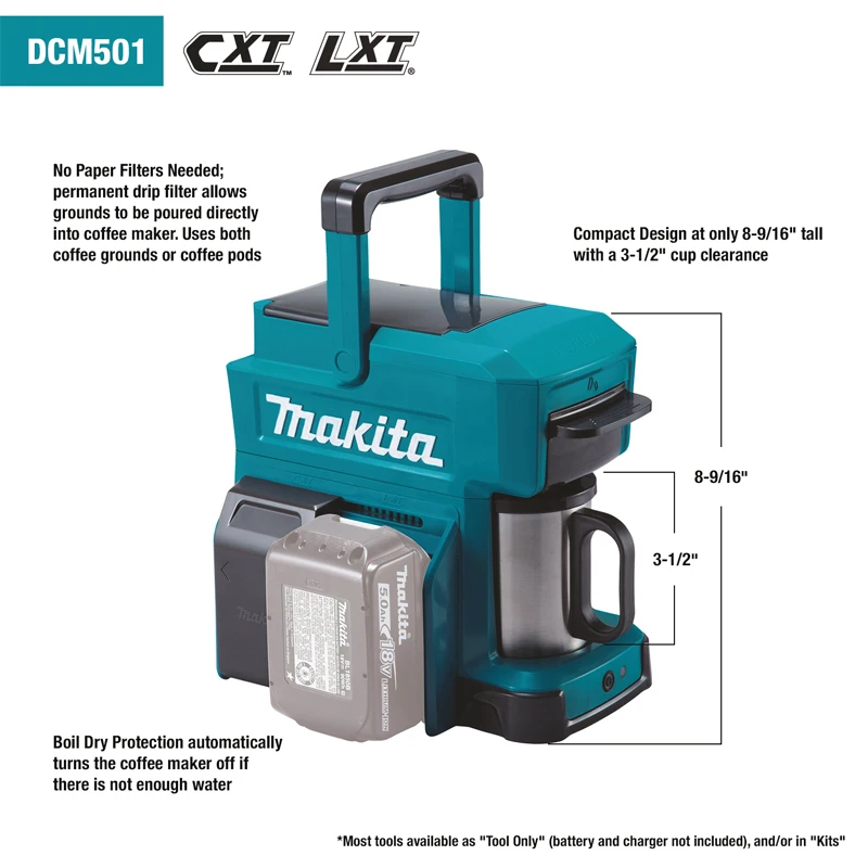 Makita DCM501 18 В LXT литий-ионная беспроводная кофеварка портативный