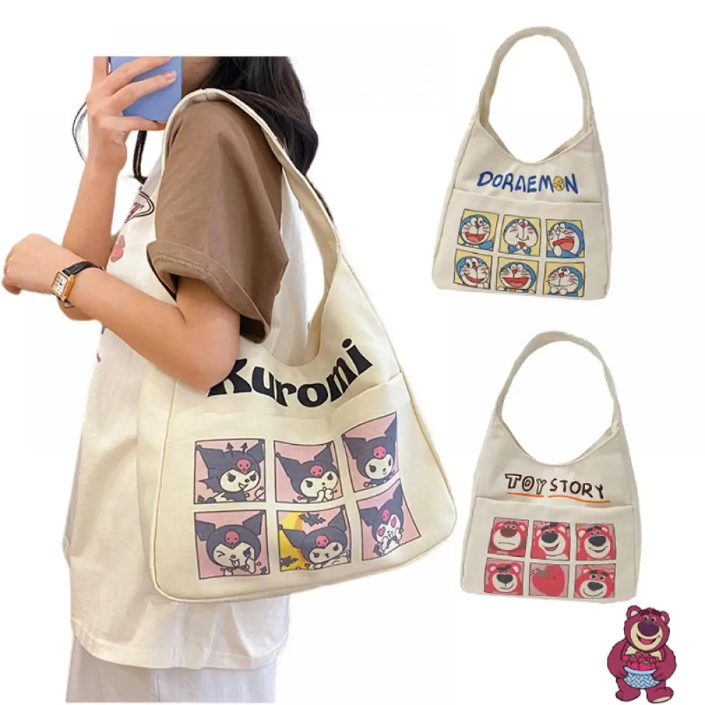 

Kawaii Sanrio Hellokitty Холщовая Сумка Мультфильм Дораэмон большой емкости модная сумка на молнии через плечо Симпатичная Женская сумка подарок на день рождения