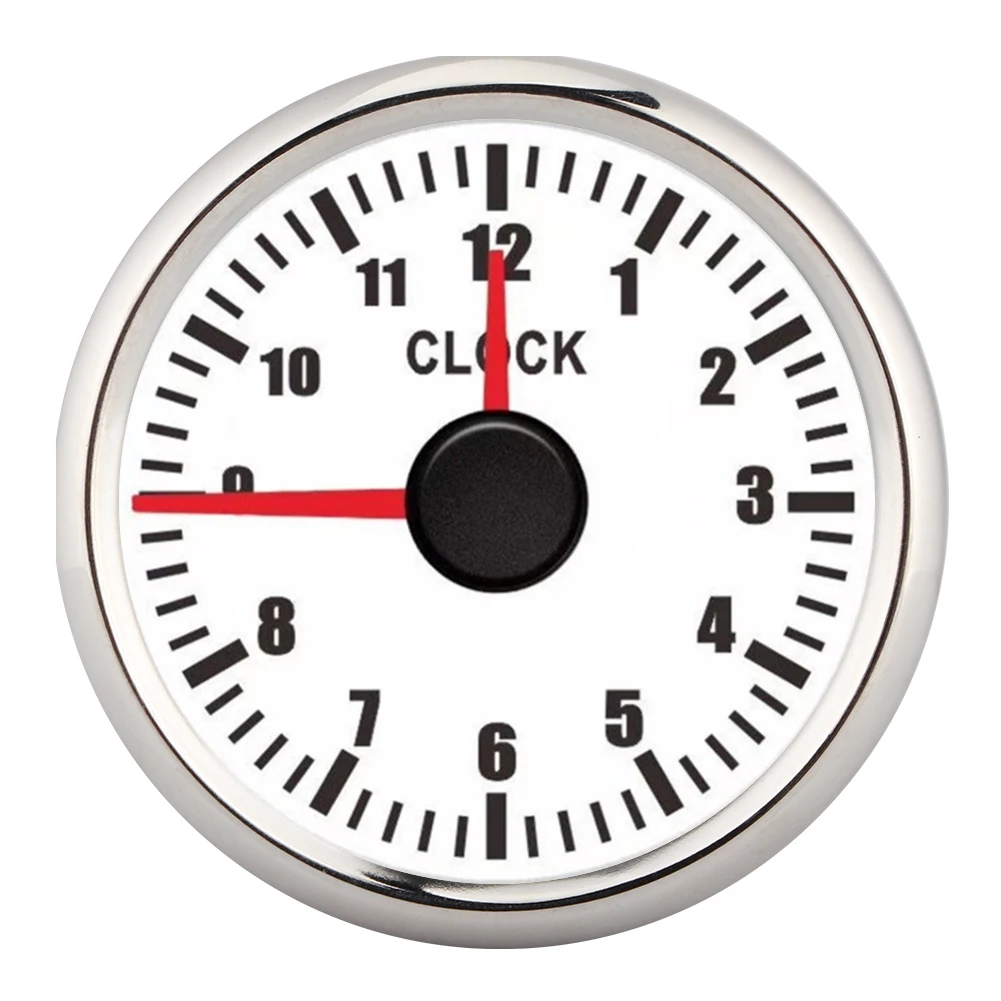 

2in Universal 0‑12 Hourmeter Clock Instrument Panel Gauges Display Red Backlight 12V/24V for Car Boat Yacht(White Dial Silver