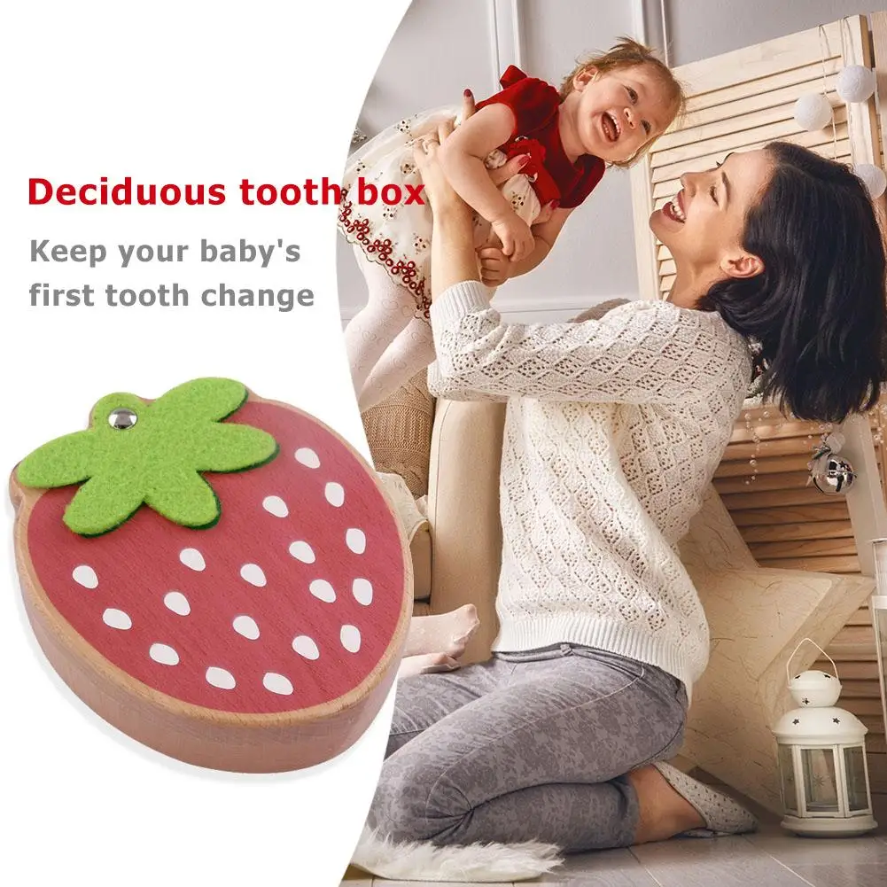 

Baby Souvenirs Tooth Box Children Wood Teeth Box Organizer Baby Kids Strawberry Deciduous Teeth Storage Collect Wooden Box