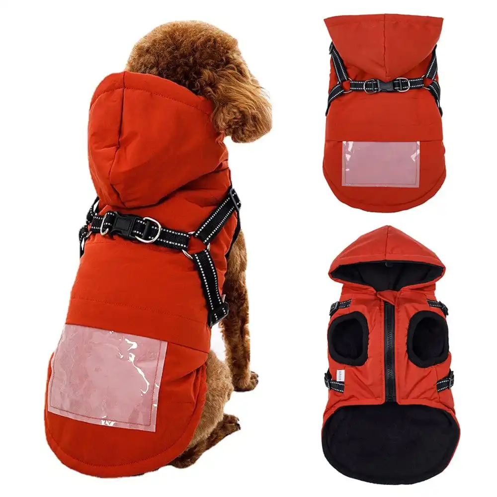 

ZOOBERS пальто для собак с ремнями Водонепроницаемая зимняя одежда для собак наряд для домашних животных куртка с капюшоном для щенков уличная...