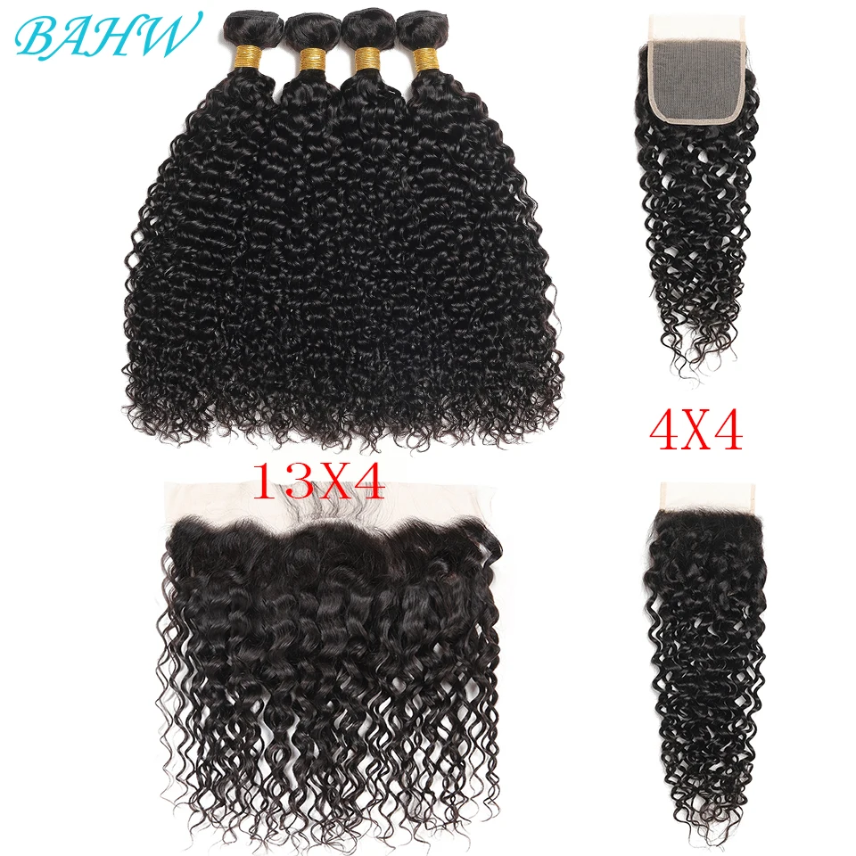 

12A Water Wave Bundles With Frontal 13X4 Natural Mongolian Hair 100% Human Hair Weave Bundles With Closure 4X4 Transparent Lace