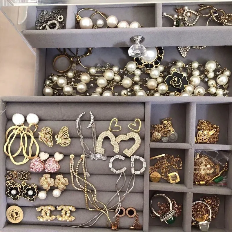 Acrylic Organizers Velvet Three-Layer Jewelery Storage Box Earring Rings Necklace Large Space Jewelery Case Holder Women Gift