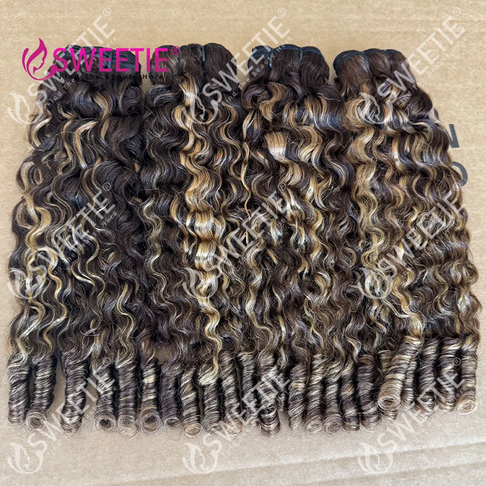 12A Highlight Burmese Curlys Human Hair Bundles Deals P4/27 Vietnamese Virgin Hair Weave Bundles Colored Spiral Curly Human Hair