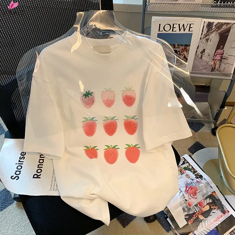 

Y2k женская футболка с графическим принтом клубники Harajuku, корейские модные топы большого размера, уличная одежда с коротким рукавом