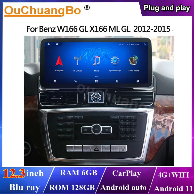 Автомагнитола Ouchuangbo Android 11 GPS для Benz ML W166 GL X166 ML300 ML350 ML400 ML550 GL350 GL400 2012-2015 с памятью 128