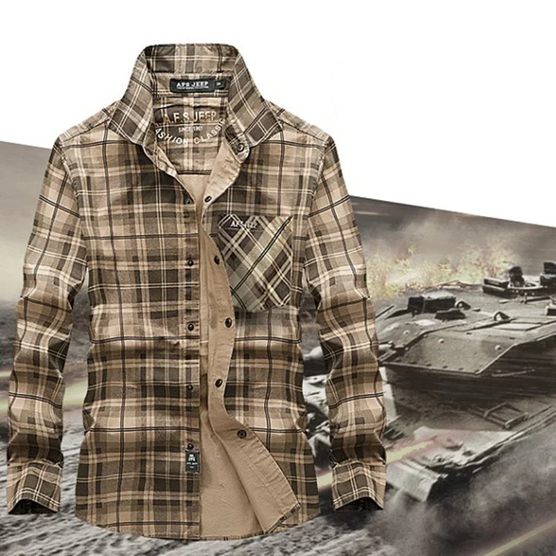 Мужская клетчатая дышащая уличная рубашка с длинным рукавом топы из 100% хлопка