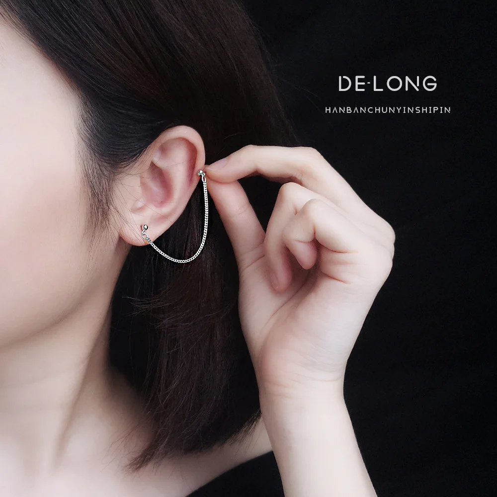 925 пробы серебряные серьги-гвоздики с цепочкой и жемчугом модные двойные серьги