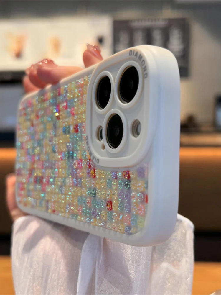 Luxury Niche Full Screen Color Diamond-encruped Phone Case Suitable for IPhone14promax 13 12 Soft Shell All-inclusive Anti-fall