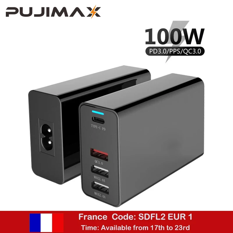 PUJIMAX 100W USB C PD100W/87W/65W/45W/30W/18W EU/US/UK зарядное устройство Type C 4-портовый адаптер питания для Macbook Pro 13/15/16 iPhone XS XR