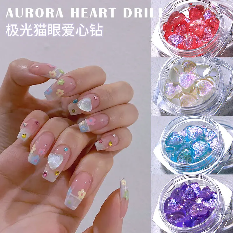 

20pcs size mixed Candy Love Crystal Aurora Diamond Mirage Heart Glass Symphony Shining Mocha Macaron New Nail Decoration